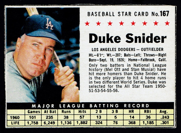 1961 Post #167 Duke Snider VGEX