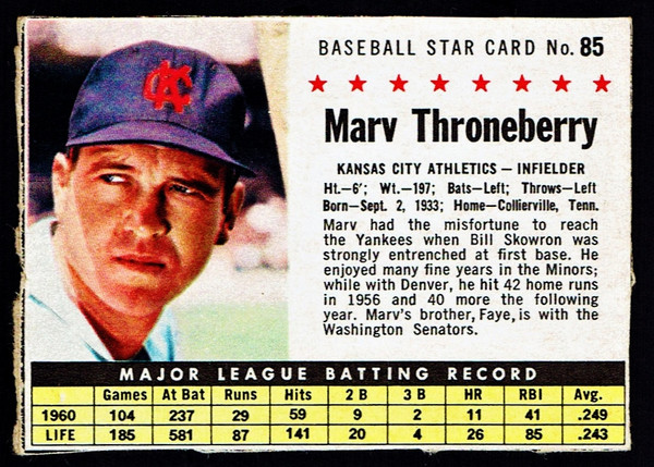 1961 Post #085 Marv Throneberry VG