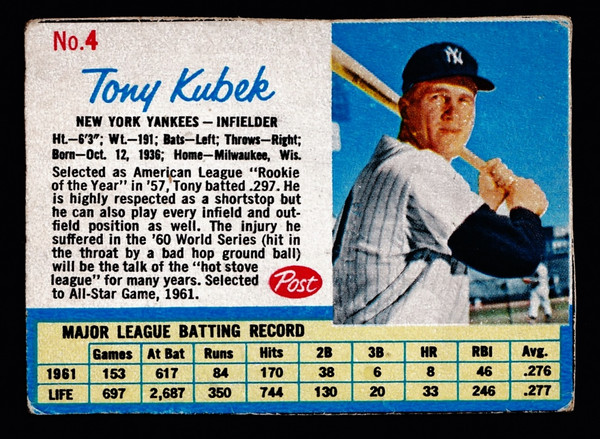 1962 Post #004 Tony Kubek Fair