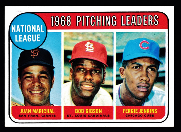 1969 Topps #010 Pitching Leaders Leaders Gibson Jenkins Marichal EX-