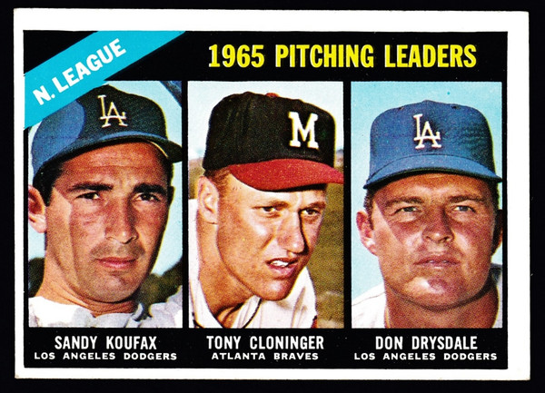 1966 Topps #223 NL Pitching Leaders Koufax Drysdale EX-