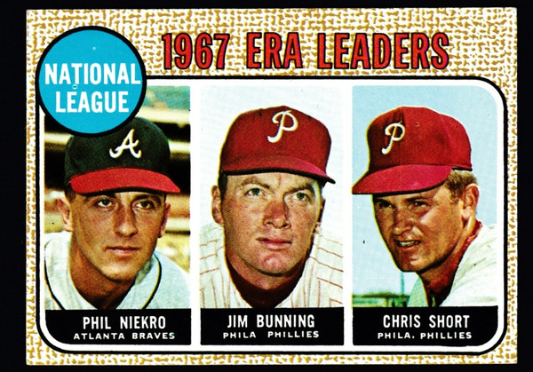 1968 Topps #007 NL ERA Leaders Niekro Bunning EX