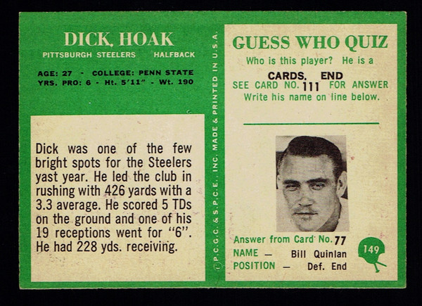 1966 Philadelphia #149 Dick Hoak RC EX+