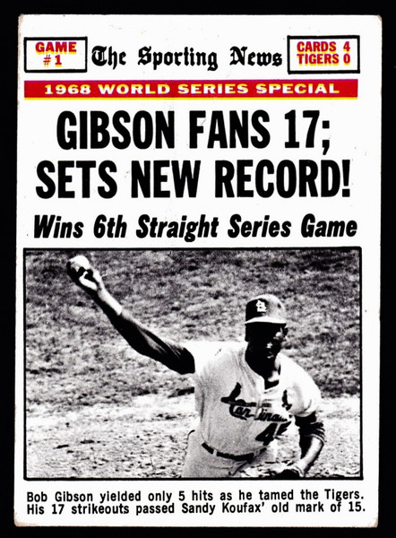 1969 Topps #162 World Series Game #1 Gibson Fans 17; Sets New Record! VG+