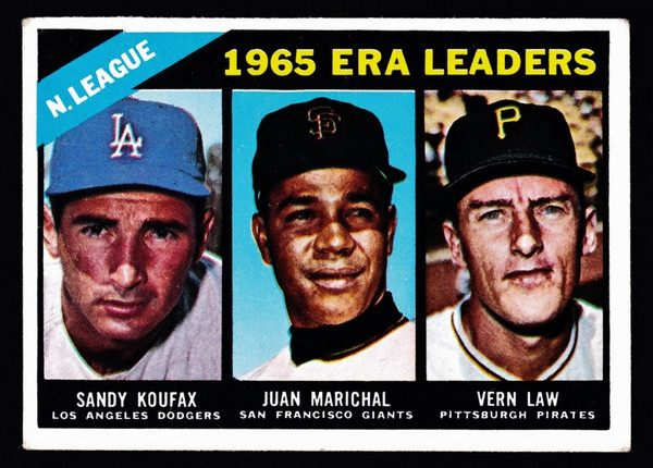 1966 Topps #221 NL ERA Leaders Koufax Marichal VG