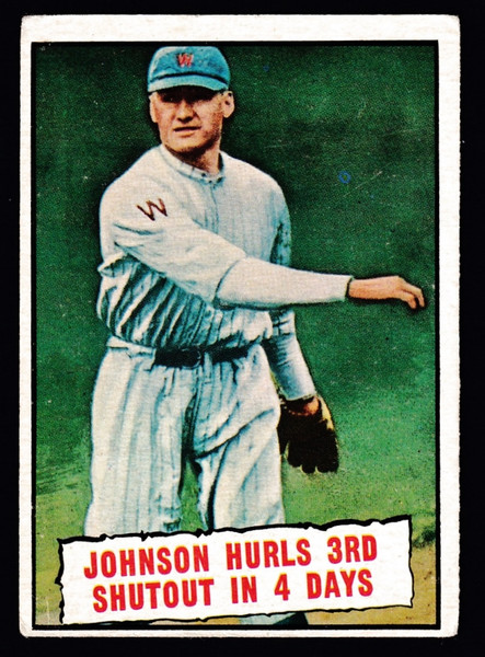1961 Topps #409 Baseball Thrills Johnson Hurls 3rd Shutout In 4 Days VG B