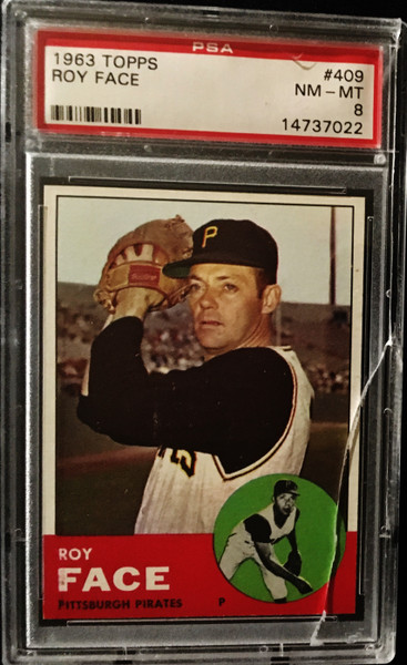 1963 Topps #409 Roy Face PSA 8 Large Crack on Front of Case