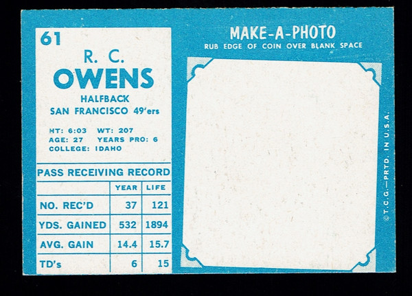 1961 Topps #061 R.C. Owens EX-