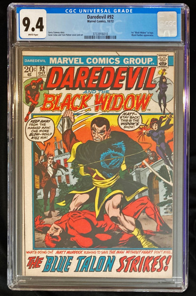 1972 Marvel Daredevil #92 CGC 9.4 1st Black Widow In Logo