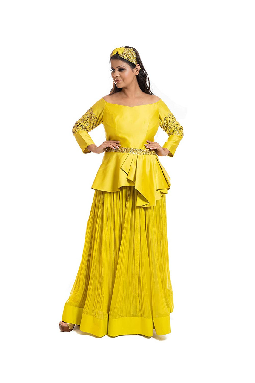 Buy Attractive Yellow Gharara Style Suit - Embroidered Peplum Suit –  Empress Clothing