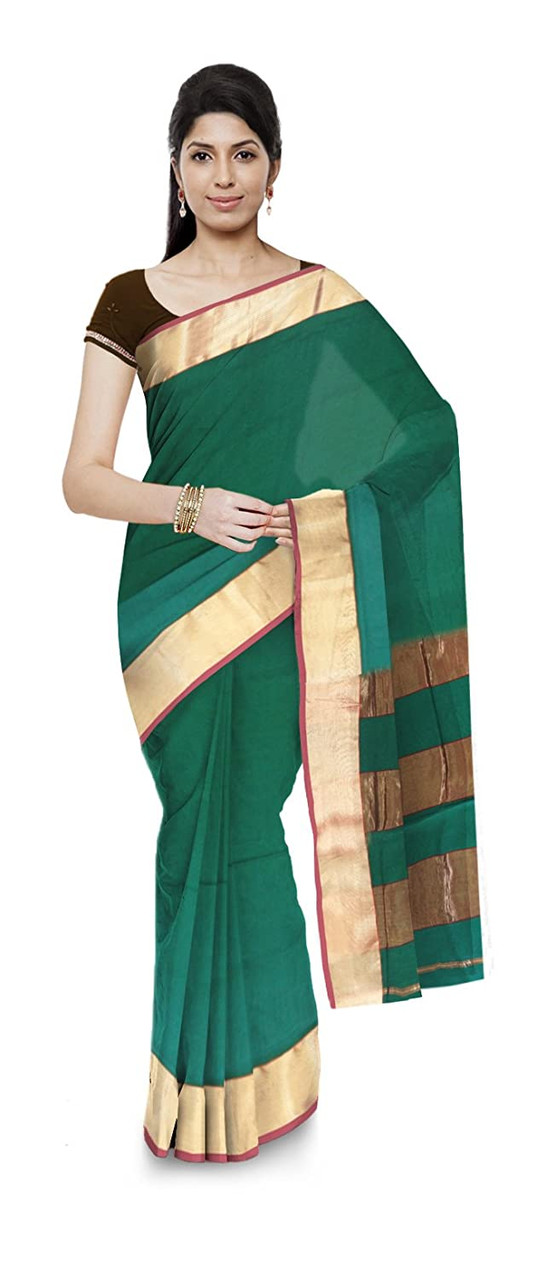 Dark beige Maheshwari silk cotton saree with silverish thread border