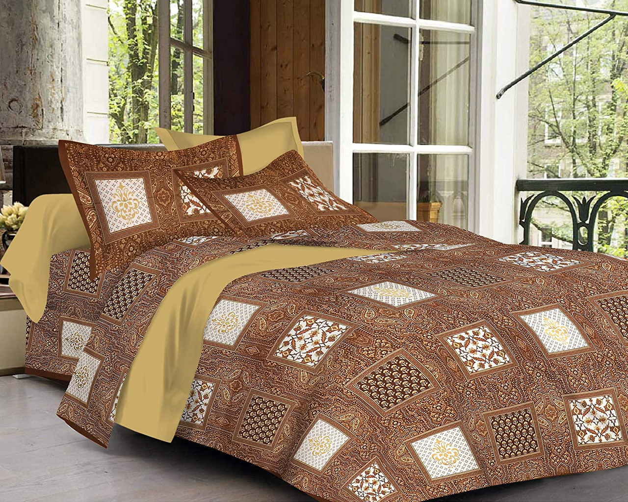 PURE COMFORT 100% Cotton Made in India Super King Size Double Bedsheet with  2 Pillow Covers