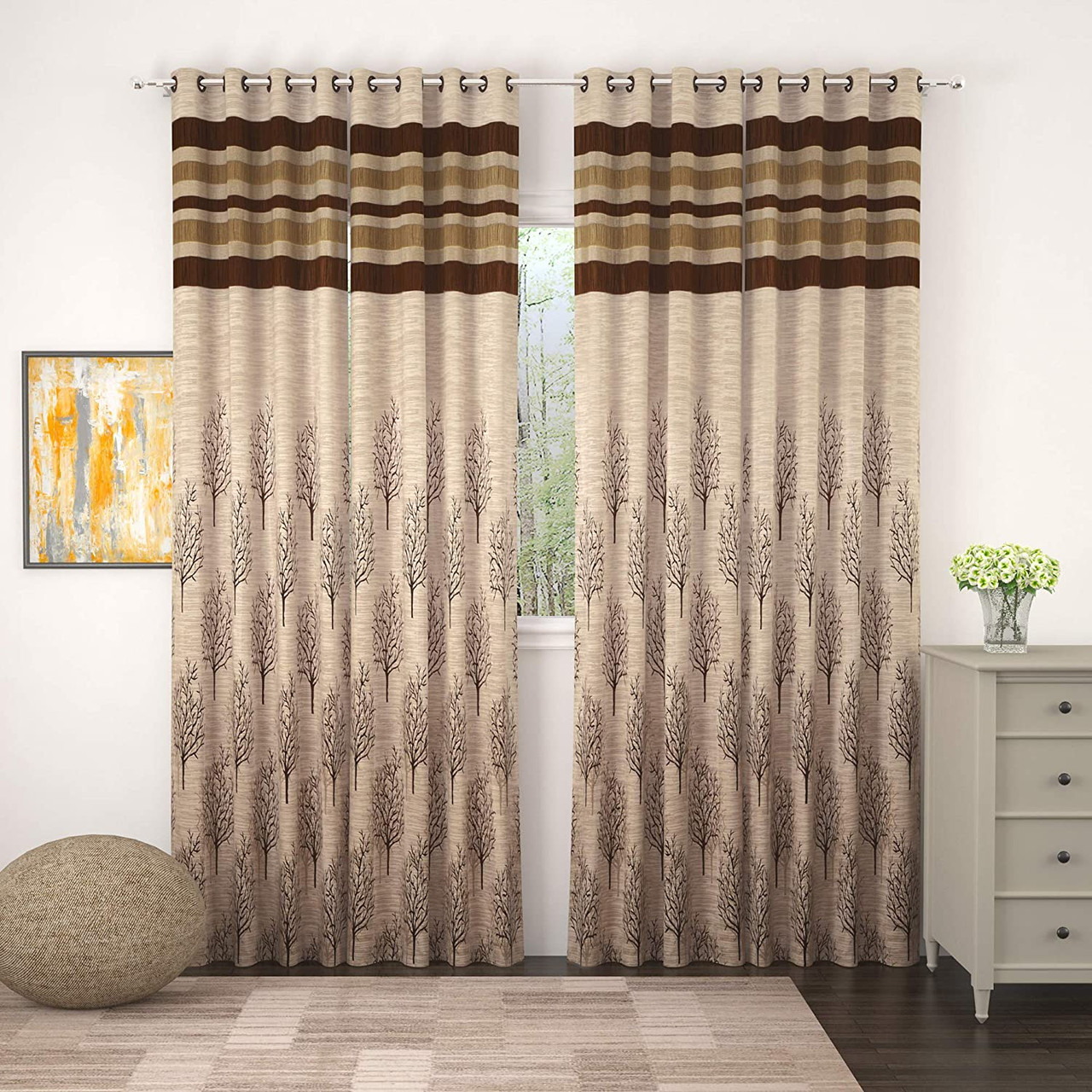 Buy Skirmish Tree Design Eyelets Room Darkening Silver, Cream Floral  Pattern Polyester Long Door Curtains 2.74 x 1.22 m (Skr_SilverCream_9ft-3)  Online at Best Prices in India - JioMart.