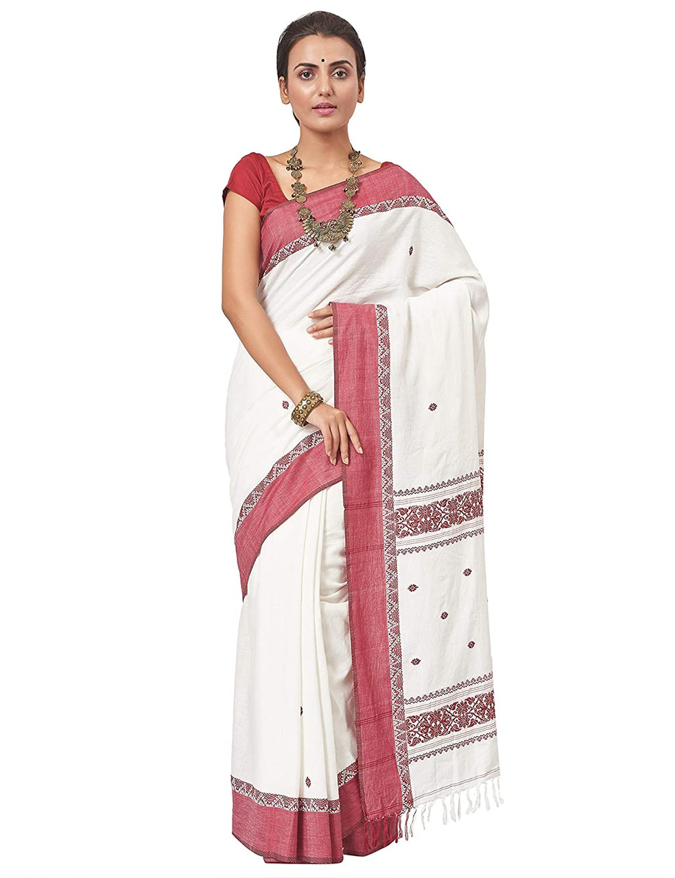 Buy Biswa Bangla Women Beige Solid Cotton Saree (Free Size) Online at Best  Prices in India - JioMart.