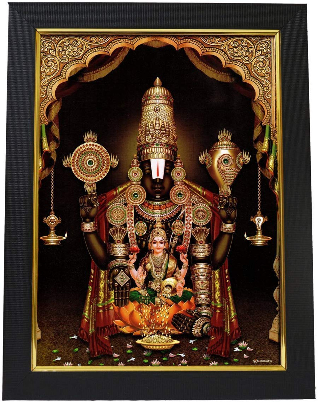 99Crafts Olive Wood Lakshmi Venkateswara Swamy Photo Frame (Multi_10 Inch X  13 Inch)