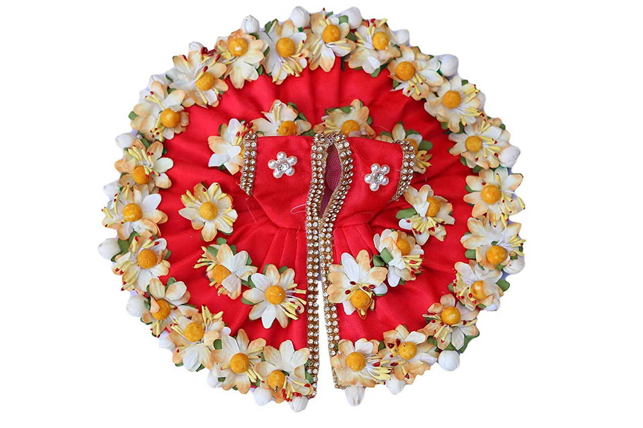 Buy Shri Krishnamayi Handmade | Kanha Poshak | Laddu Gopal Dress | Kanda  Dress | Thakur Ji Poshak | Yellow Dress with Maroon Flower & Stone Booti  with Pagdi Size 4 |