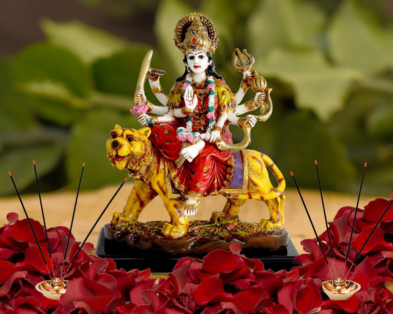 Kartik Indian Hand Carved Hindu Goddess Durga Ma Resin Idol Statue ...