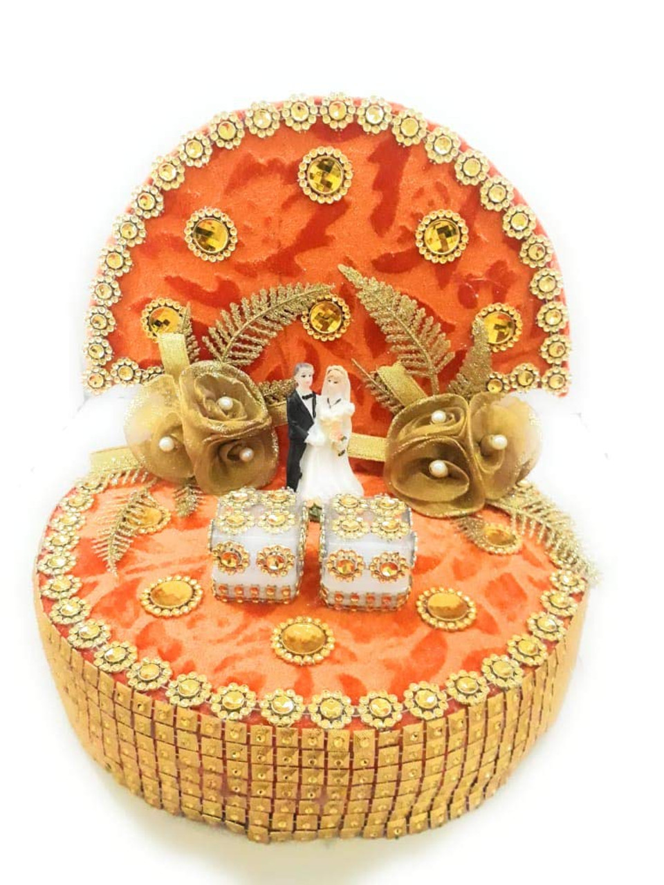 Loops n Knots Orange Velvet Wedding Ring Platter/Tray/Engagement Ring  Platter/Holder/ Box with 2 Ring Holder for Ring Ceremony/Event /Wedding