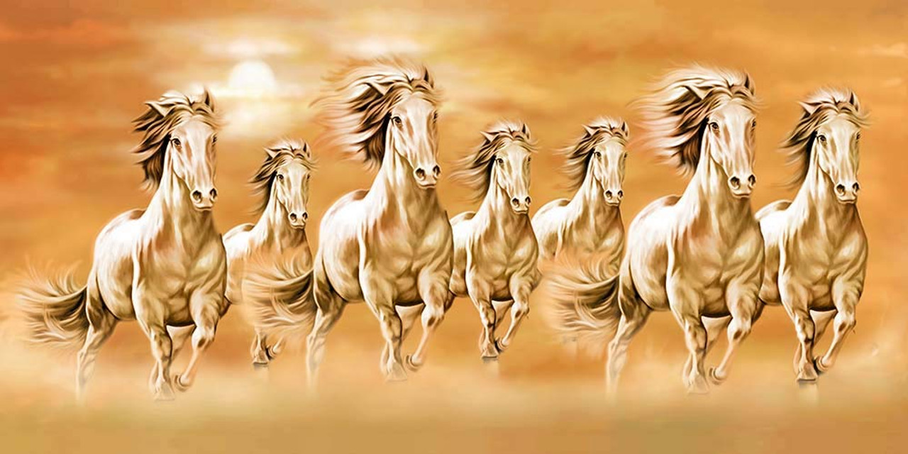 Art Factory Vastu 7 Horse Canvas Painting (Brown, 12 x 24 Inch)