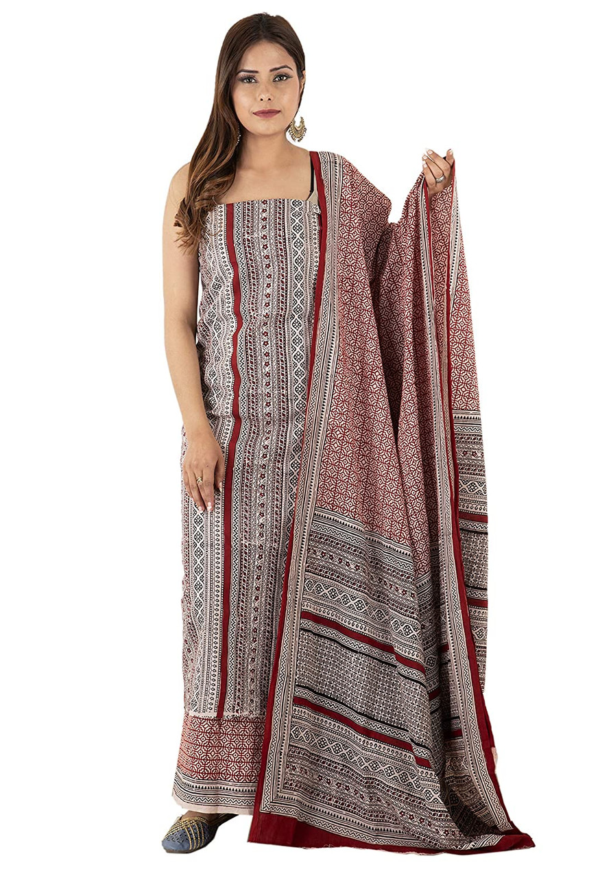 Buy Indian Virasat Garnet Suit With Bagh Print Dupatta (set Of 3) online