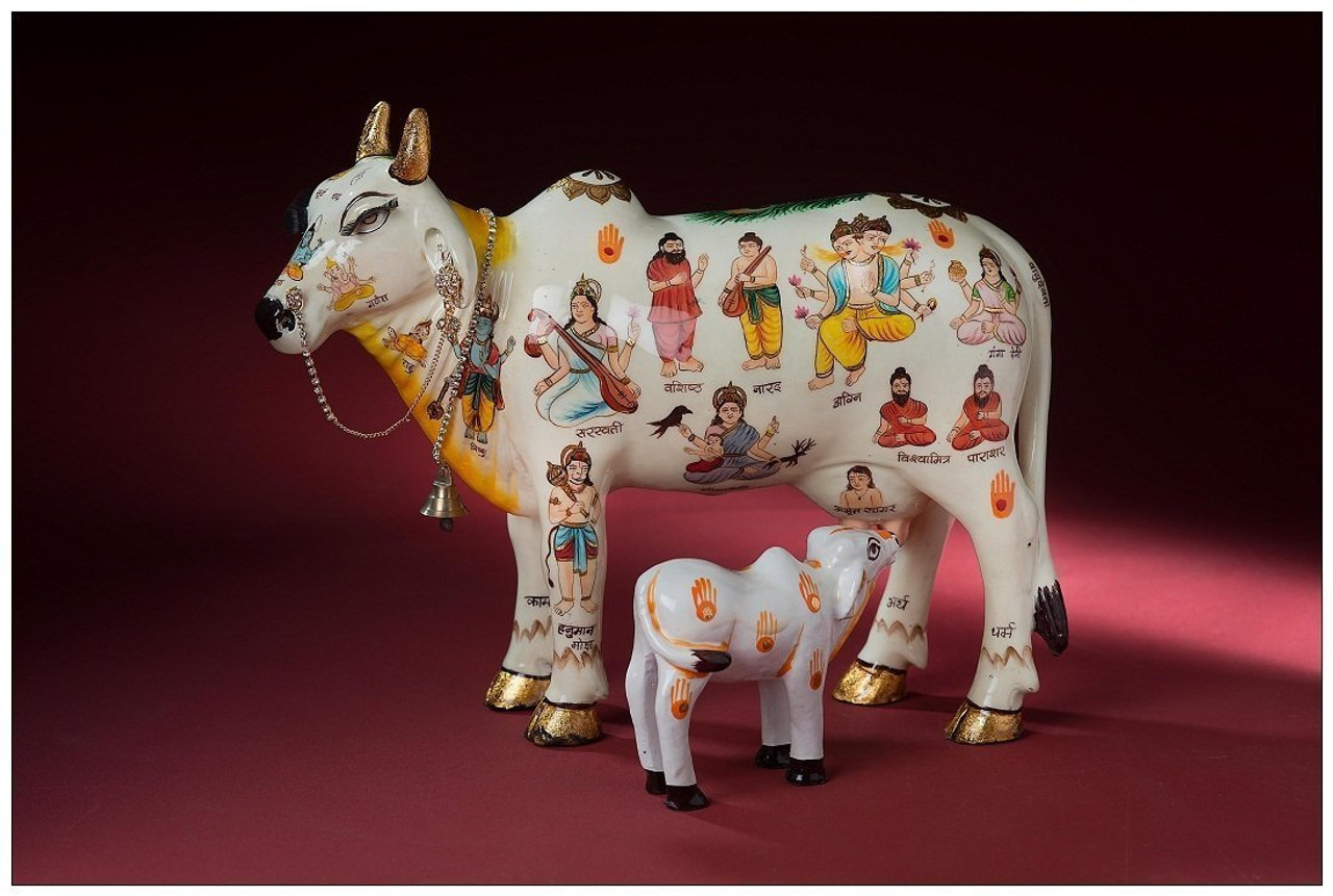 Saudeep India Polyresin Hand Painted Kamdhenu Cow with Calf God ...