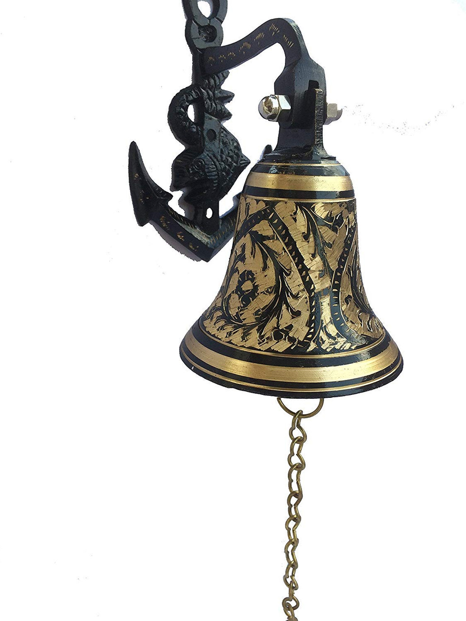 GoldEpoch  Handcrafted Brass Wall Hanging Bell with Anchor Brack