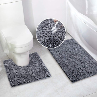 Navegando Bath Mat Rug 3 Piece Set, Large, Small and Contour Bathroom Rug  Set, Ultra Soft Non-Slip Memory Foam Bathroom Bath Rugs, Grey