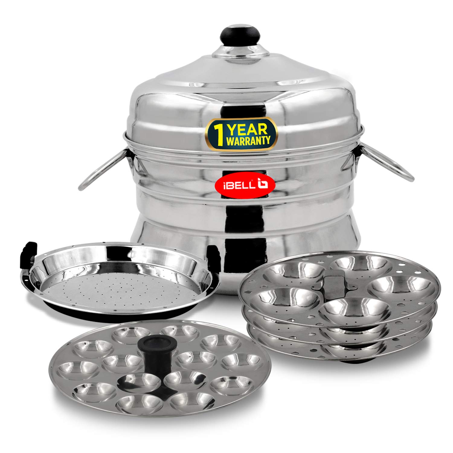 iBELL Idly Cooker Stainless Steel Idli Maker with 4 Idli Plates 16 Idlyes 