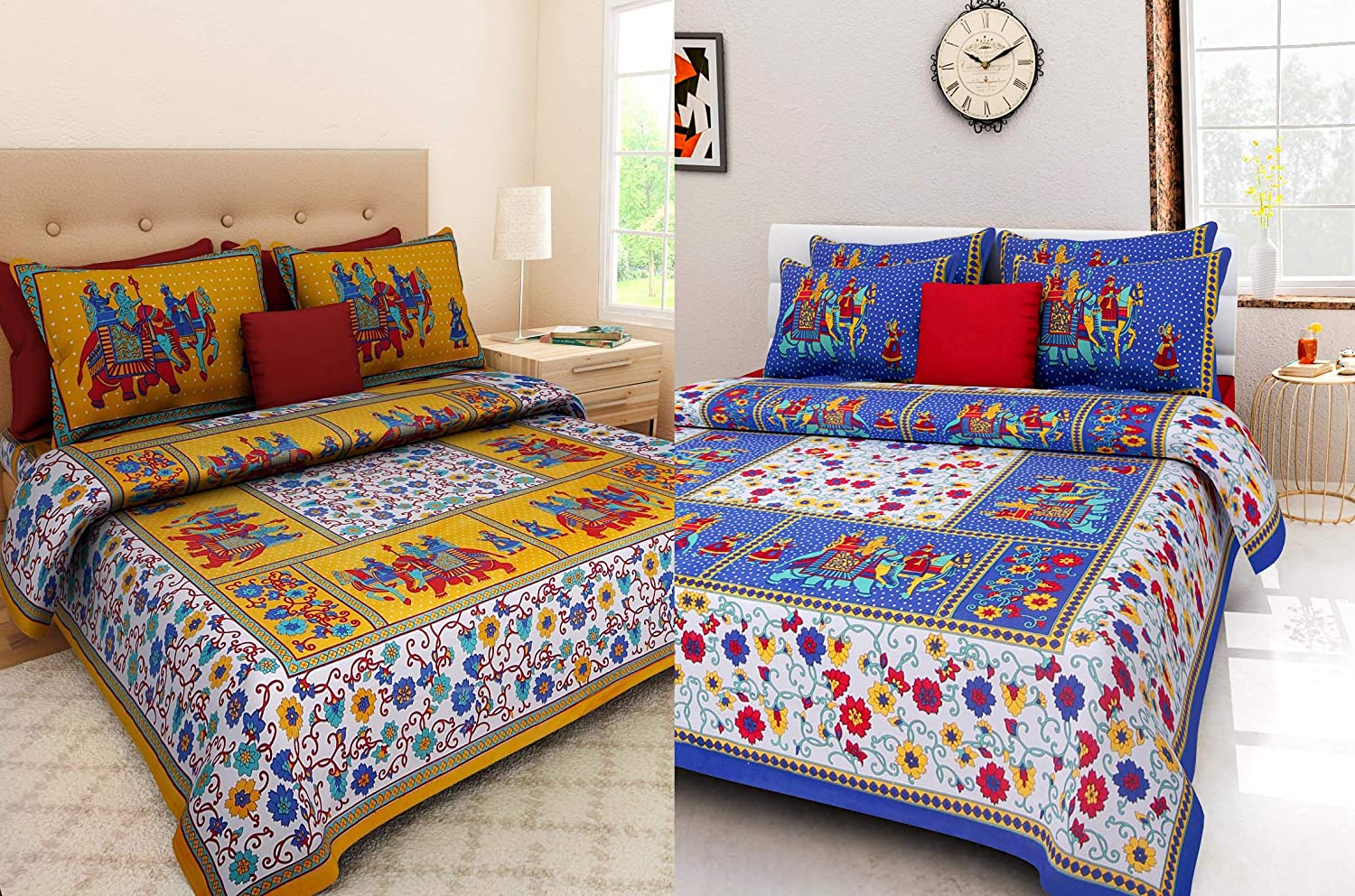 Cotton  bedsheets Combo of 2 Double Bed Sheets With Pillow Covers 