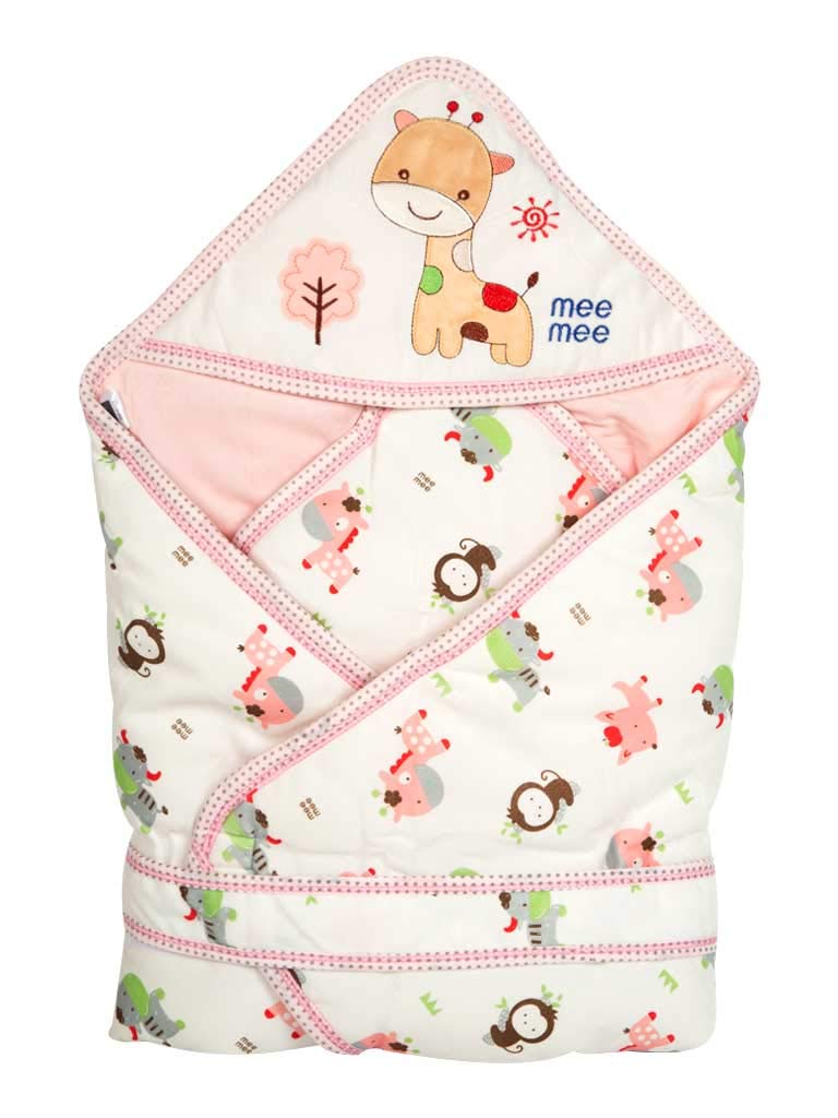 Mee Mee Cozy Cocoon Baby Wrapper with Hood (Animal Print Light Pink)