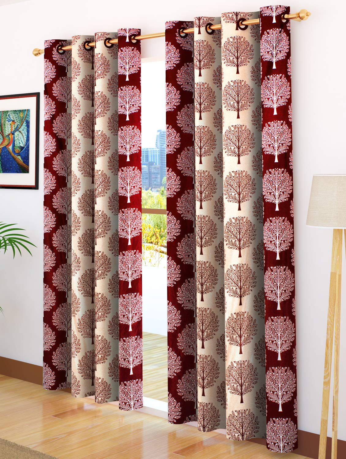 Delancy Brown and Taupe ring top Velvet Curtain Panel - Piece