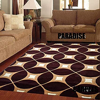 Paradise Carpet Creation Geometric Design Acrylic Wool Soft and Thick  Carpet/Rug, 6 x 8 feet Carpet for Living Room/Home, (180 x 235 cms) Brown