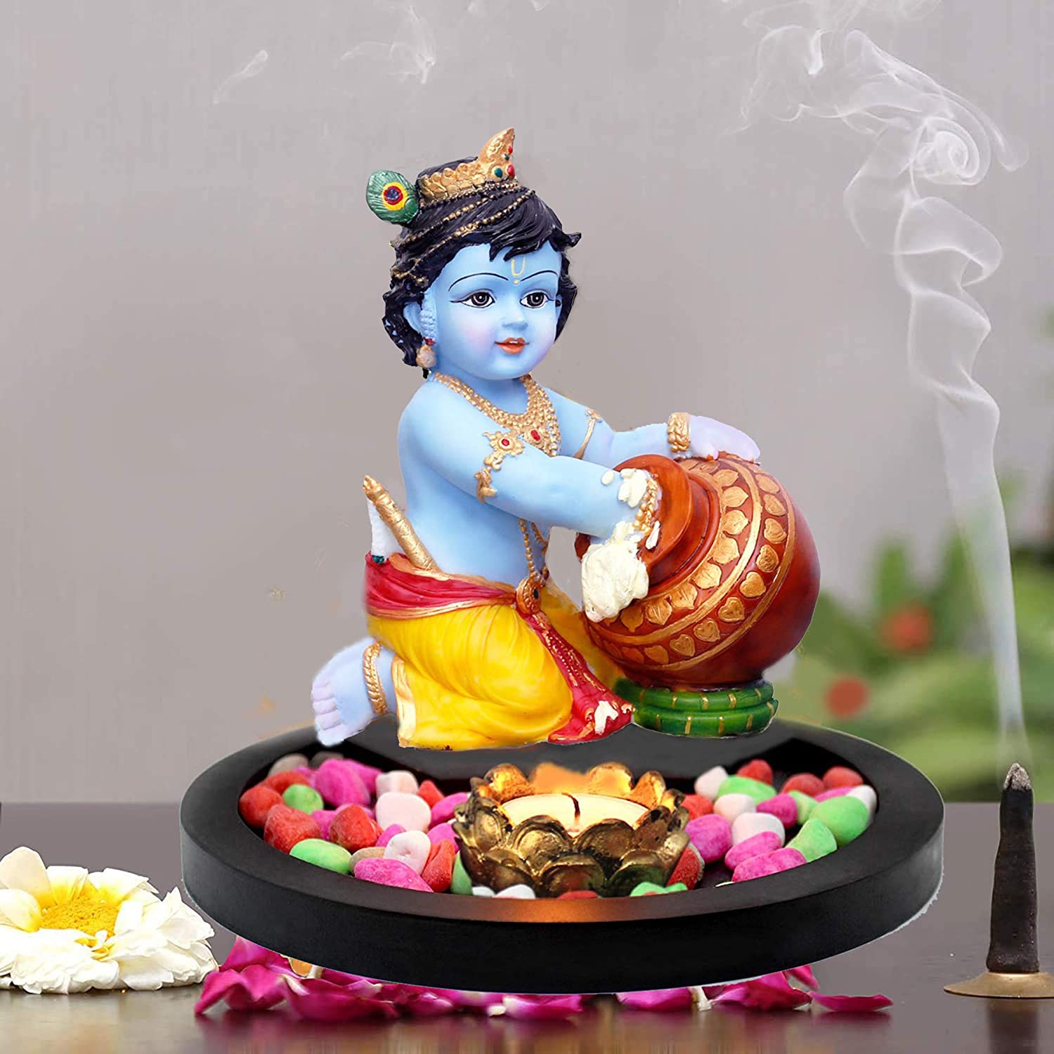 Buy Lord Krishna Idol, Hand Painted Cultured Marble Krishna Statue,  Marriage Anniversary Gift, House Warming Gift, Big Large Krishna Murti.  Online in India - Et… | Krishna statue, Cultured marble, Krishna