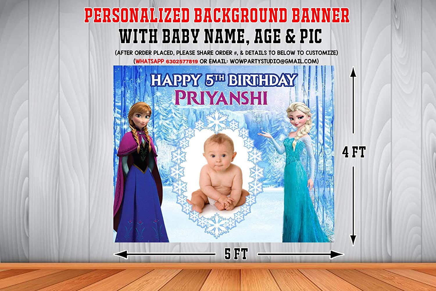 WoW Party Studio Personalized Frozen Elsa Theme Birthday Background Banner  with Birthday Boy/Girl Name, Age