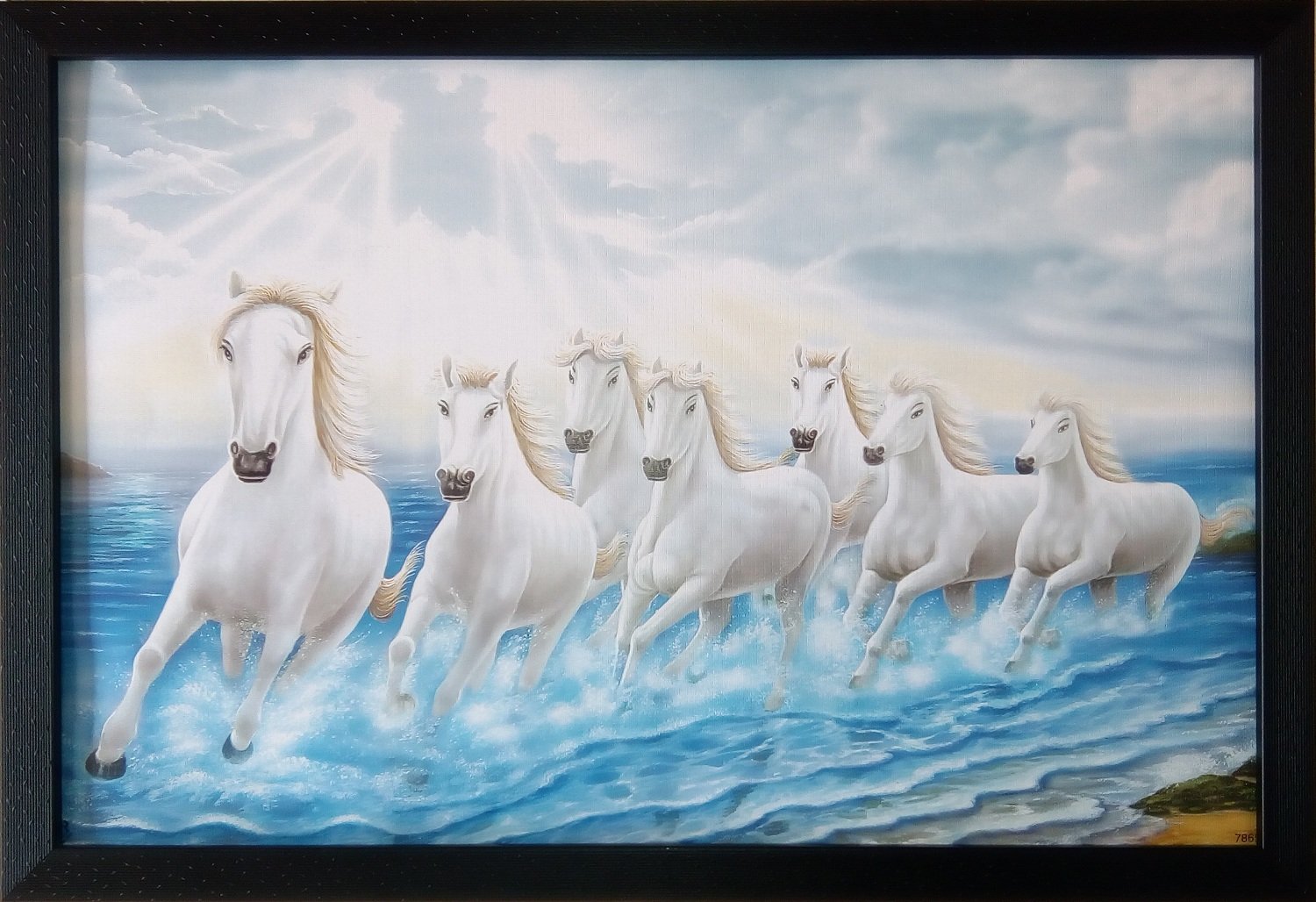 Shree Handicraft Seven White Horse 7 horses wall painting with ...