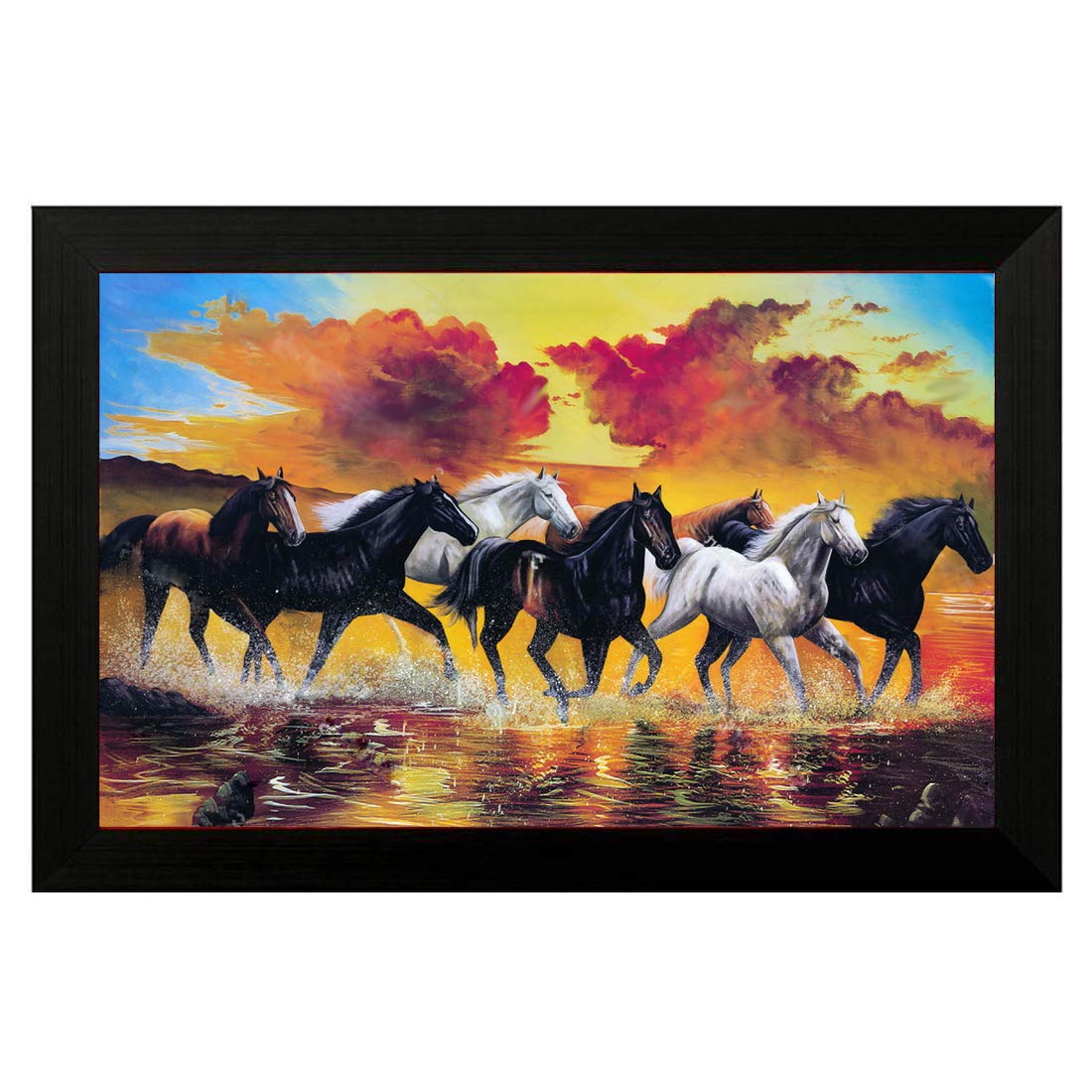 3d Wallpaper Seven Horses Running For Home.Office.Drawing Room.Living  Room.Gift Art-Poster (14x20 Inch) Size