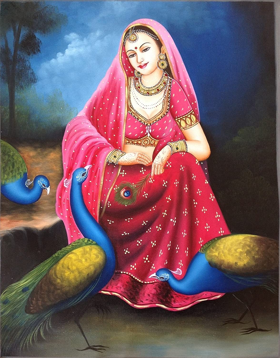 Asmi Collections Beautiful Rajasthani Lady Canvas Painting ...