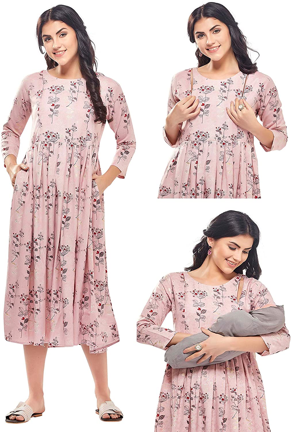 Buy Women's Pure Cotton All Over Printed Kurti Gown Feeding Dress Maternity  Gown (Medium, Aqua Blue) at Amazon.in