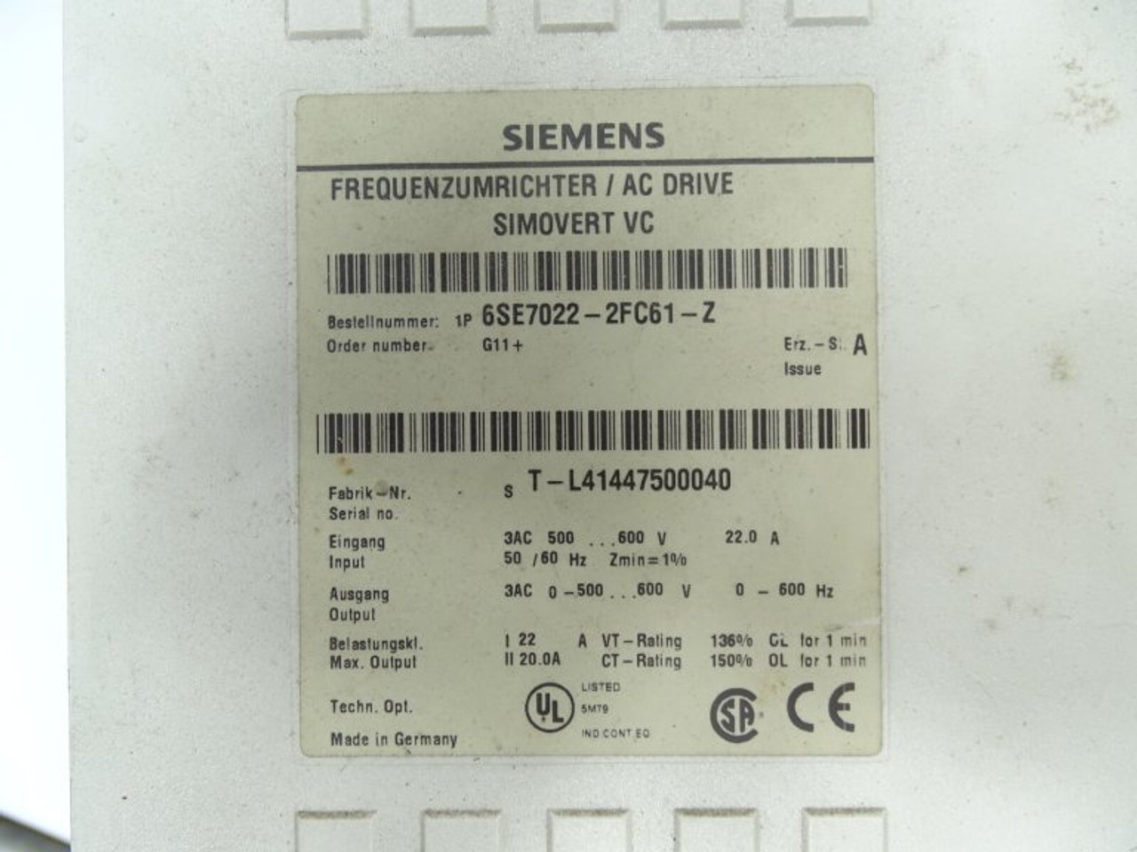 Siemens Simovert P 6SE1204-2AA00 Frequenzumrichter 400V 6DD1660