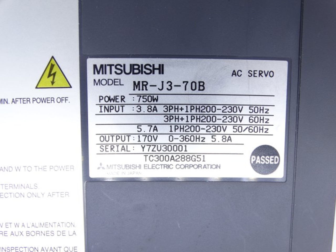 MITSUBISHI MR-J3-70B SERVO DRIVE