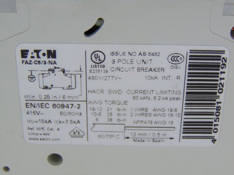 Eaton Corporation FAZC5/3NA Circuit Breaker