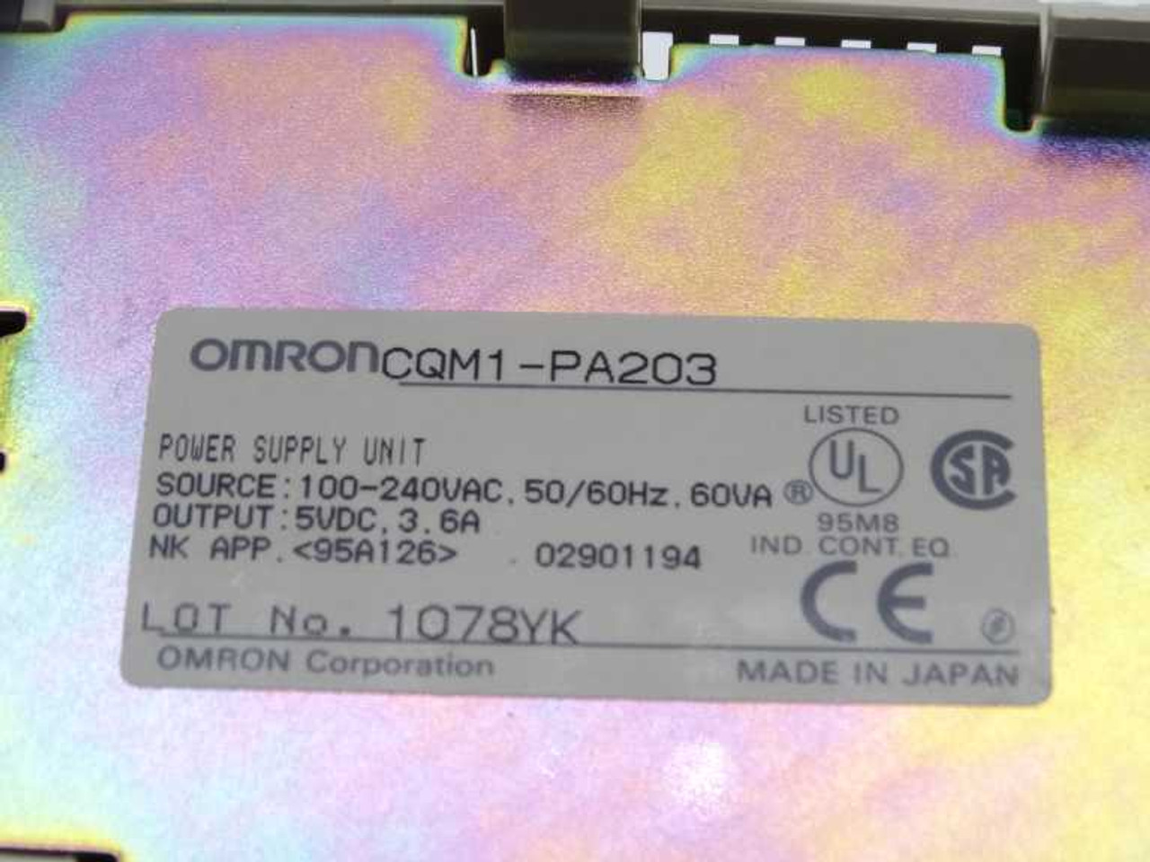 CQM1-PA203 シーケンサー 未使用 即発送可【管理番号 30 3617】 Omron CQM1-PA203 Power Supply