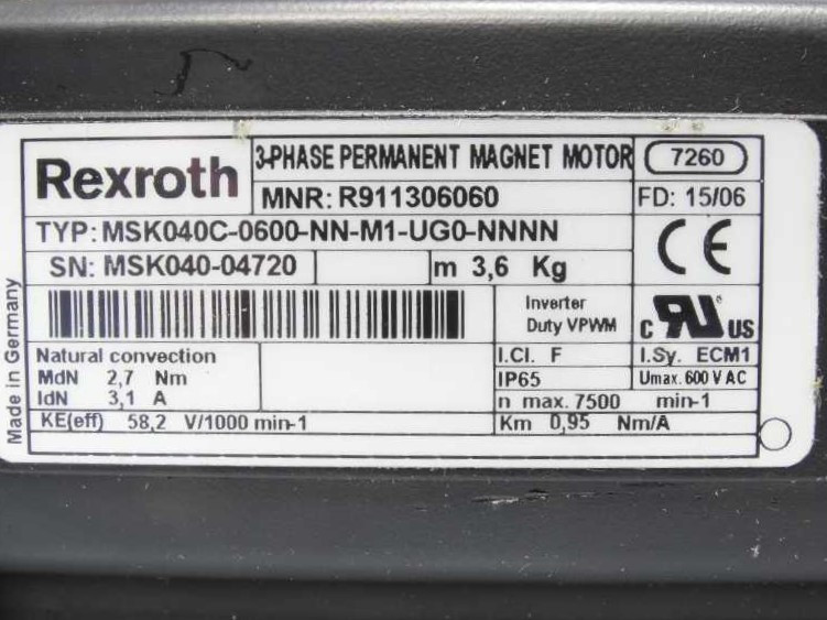 Rexroth Taskmaster MSK040C-0600-NN-M1-UG0-NNNN Motor