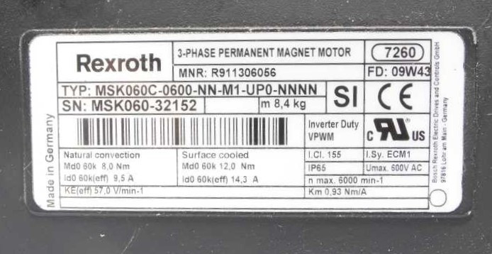 Rexroth Taskmaster MSK060C-0600-NN-M1-UG0-NNNN Motor