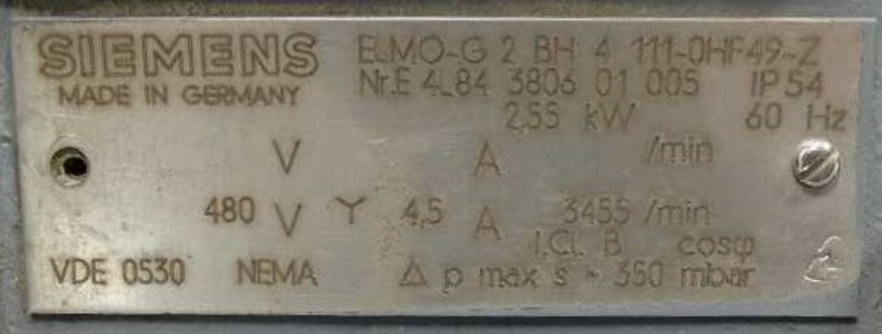 Siemens ELMO-G 2 BH 4 111-0HF49 Z Blower