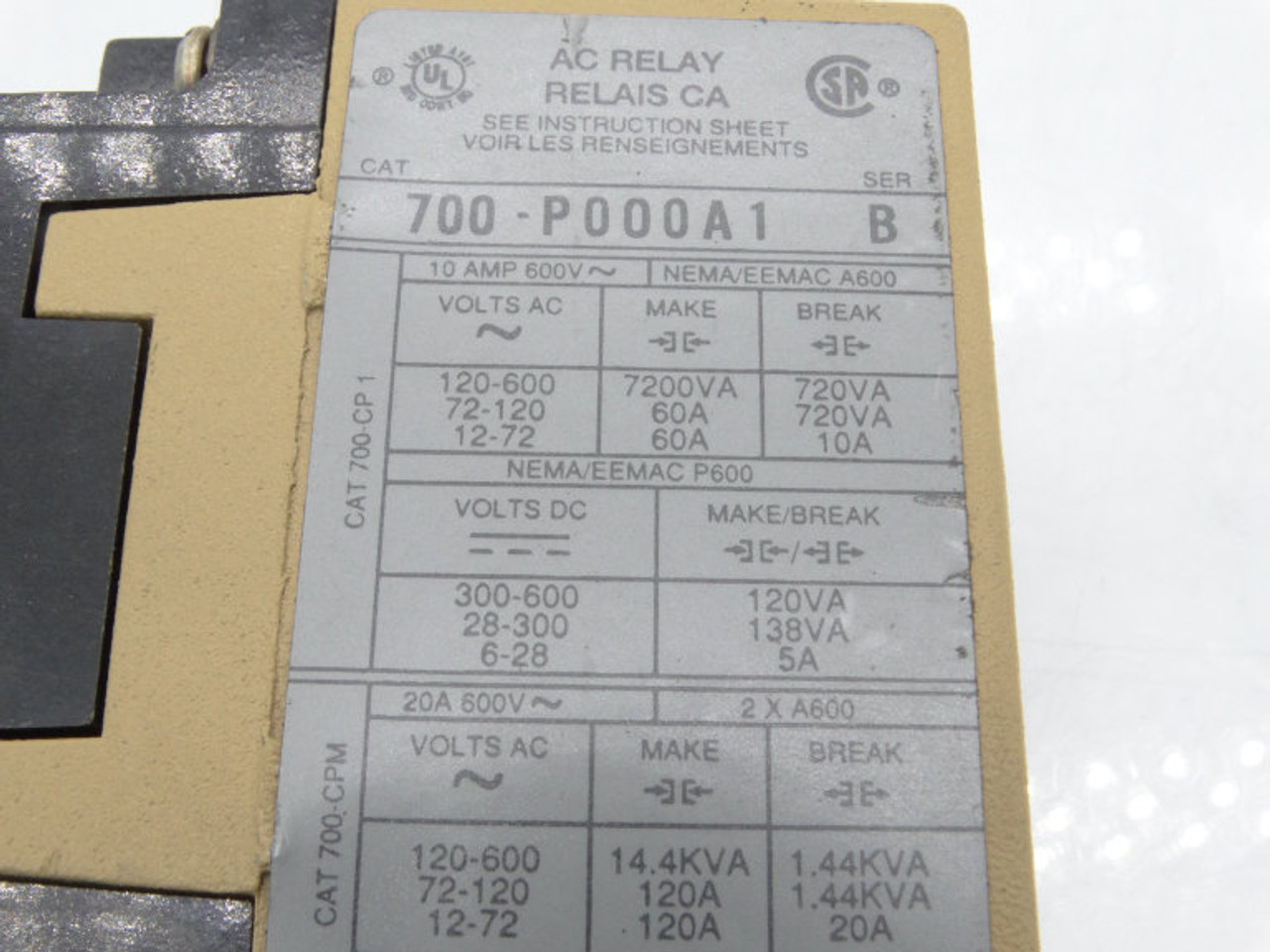 ALLEN BRADLEY 700-P000A1 SERIES B RELAY