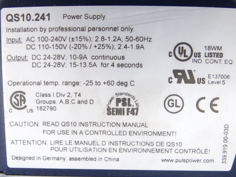 PULS QS10.241 電源ユニット Puls QS10.241 Power Supply