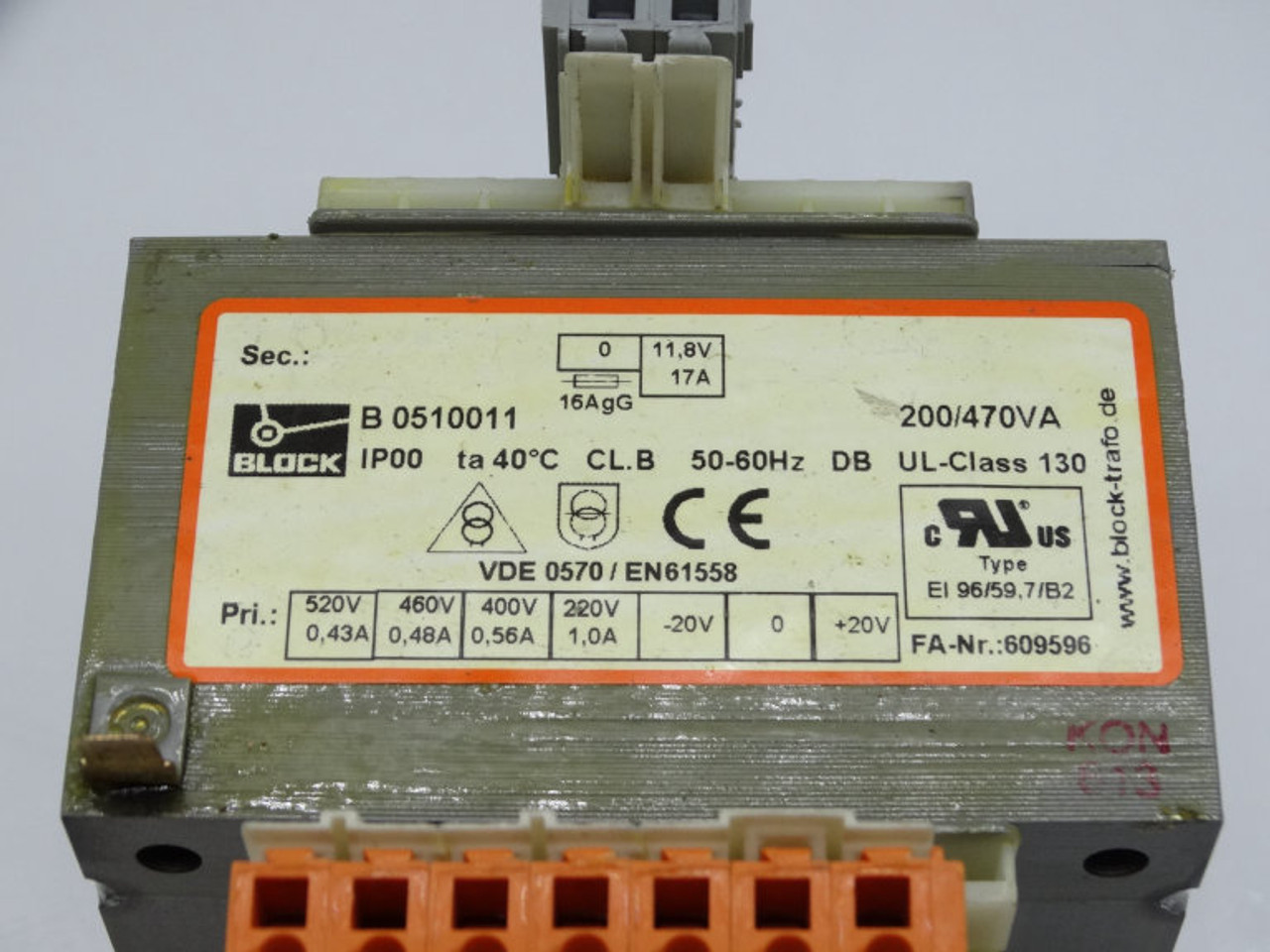 Block VDE 0570/EN61558 Transformer