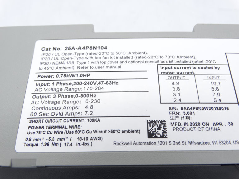 Allen Bradley 25A-A4P8N104 Series B Drive