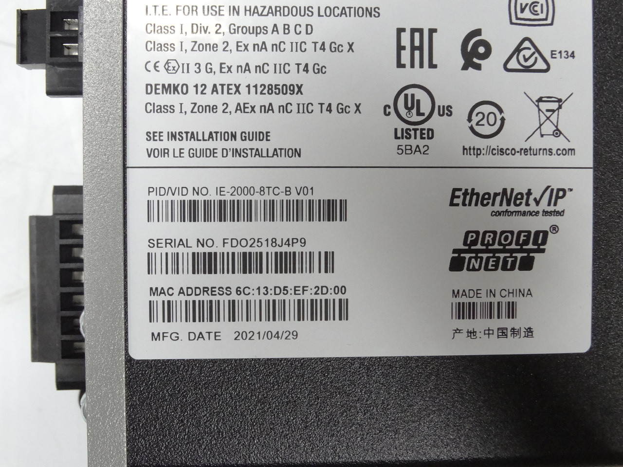 Cisco IE-2000-8TC-B Ethernet Switch